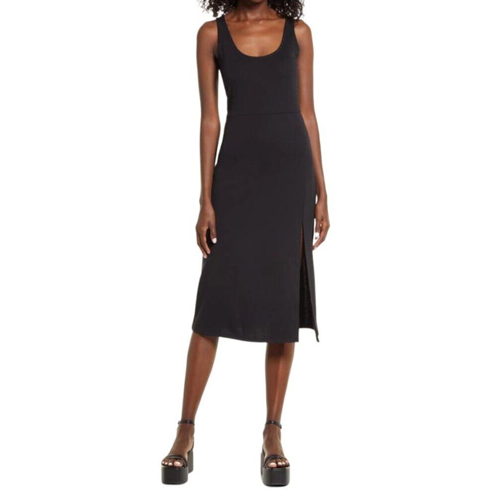 Open Edit Scoop Neck Midi Dress Black Size Small NWOT $49 MSRP